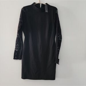 NWT Lulu's Womens Size L Black Long Sleeve Dress Lace Sleeves